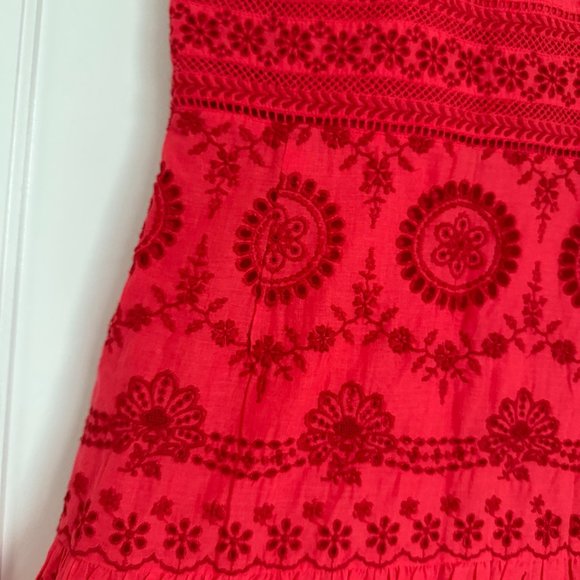 Sea New York Embroidered Midi Dress SZ 2 Red Eyelet Detail Flutter Sleeve - Picture 8 of 11